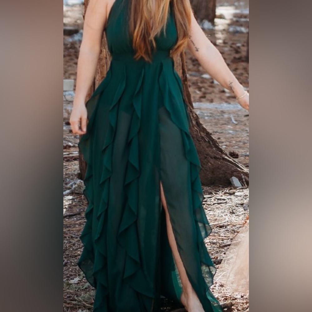 Elegant Green Ruffled Gown